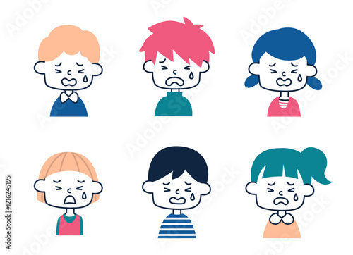 子供の表情イラストセット　泣く