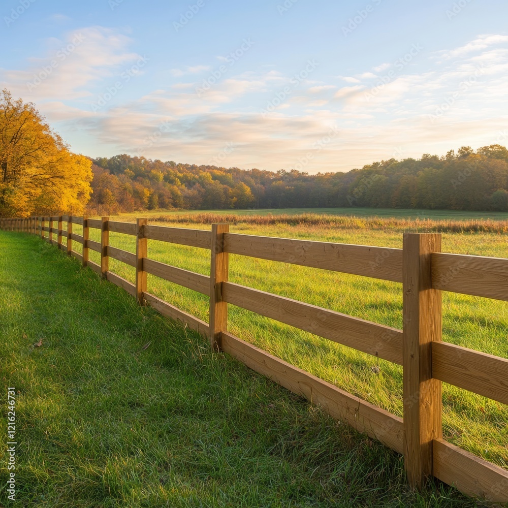 Wooden Fence in a Rural Landscape at Sunset Wooden Fence in a Rural Landscape at Sunset