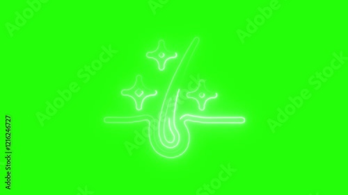 Glowing neon line Organic essential oil for hair care treatment icon on green background. Hair growth oil. hd Video motion graphic animation