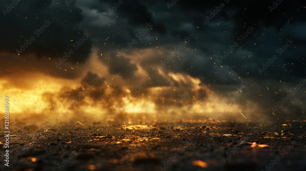 Naklejka premium Thunderstorm showcases an abstract power. Lightning and rain fill the dark, stormy sky.