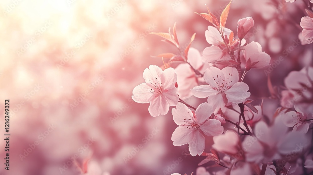 Obraz premium Delicate Pink Cherry Blossom Flowers in Full Bloom Creating a Beautiful and Serene Floral Wallpaper Evoking Feelings of Springtime Renewal and Natural Beauty in a Vibrant Garden Setting