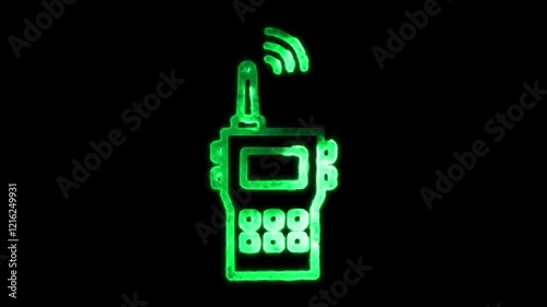 Bright neon oki toki phone icon isolated on black background. 4k video motion graphic animation.  photo