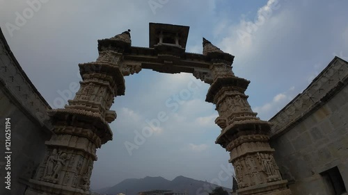 Intricate Architectural Details of Shri Jagat Shiromani Temple’s Entrance Pillars in Jaipur photo