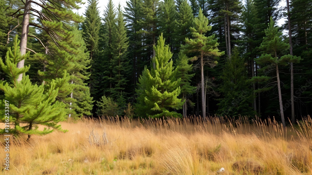 Golden Meadow at the Edge of a Pine Forest Golden Meadow at the Edge of a Pine Forest