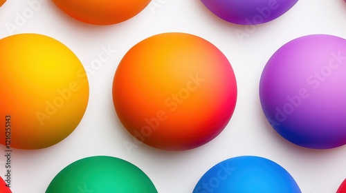 Colorful spheres in vibrant shades arranged on a white background