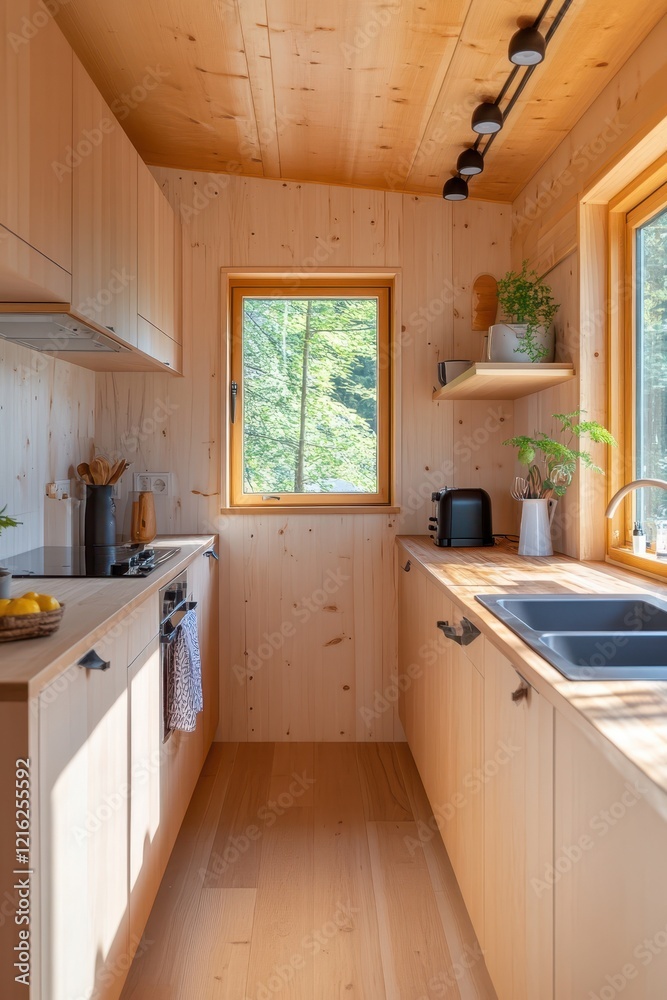 A minimalist kitchen in a tiny home featuring sleek design, natural light, and efficient use of space. A minimalist kitchen in a tiny home featuring sleek design, natural light, and efficient use of space.