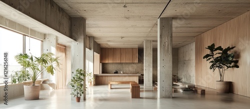 Concrete interior with minimal columns and open space design