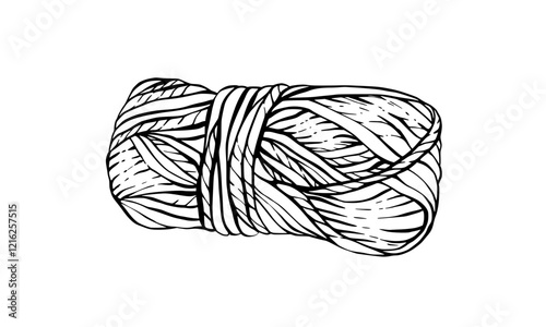 Skein of knitting thread, ball of yarn. Vector black line art hand drawing illustration. Clipart for handmade design, packaging of materials for handicrafts, hobby Knitting isolated from background