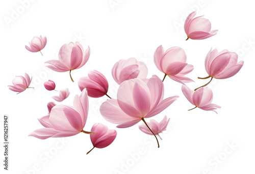Falling soft pink flower petals 