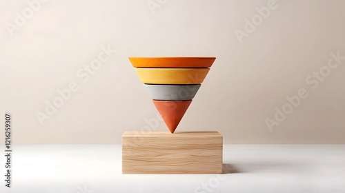 Sales process visualization business setting clay funnel chart minimalist environment top-down view data analysis concept