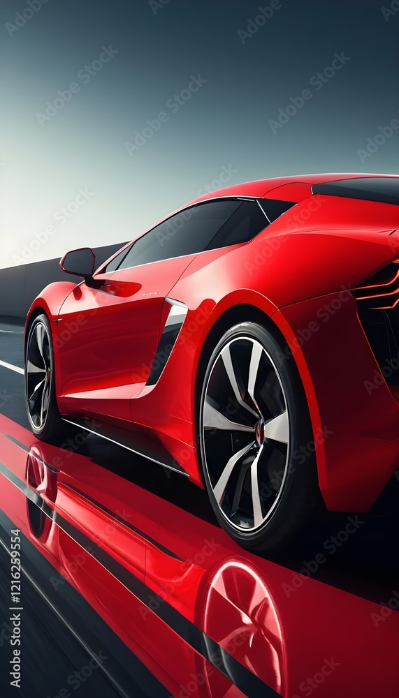 Naklejka premium A luxury red car on road
