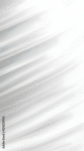 White Fabric Flows Smoothly, Creating Elegant, Soft Folds and Subtle Shadows, Perfect for Minimalist Backgrounds.