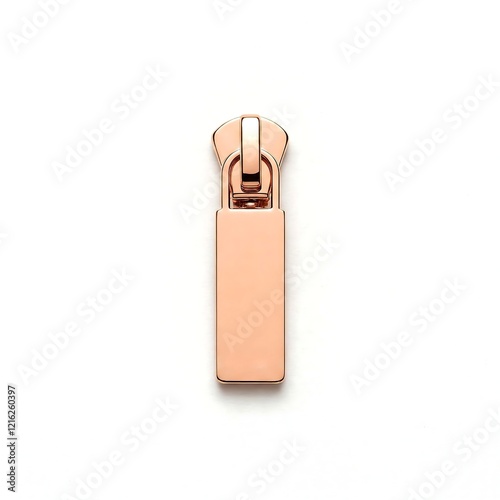 Metal rose gold color zipper puller isolated on white background
