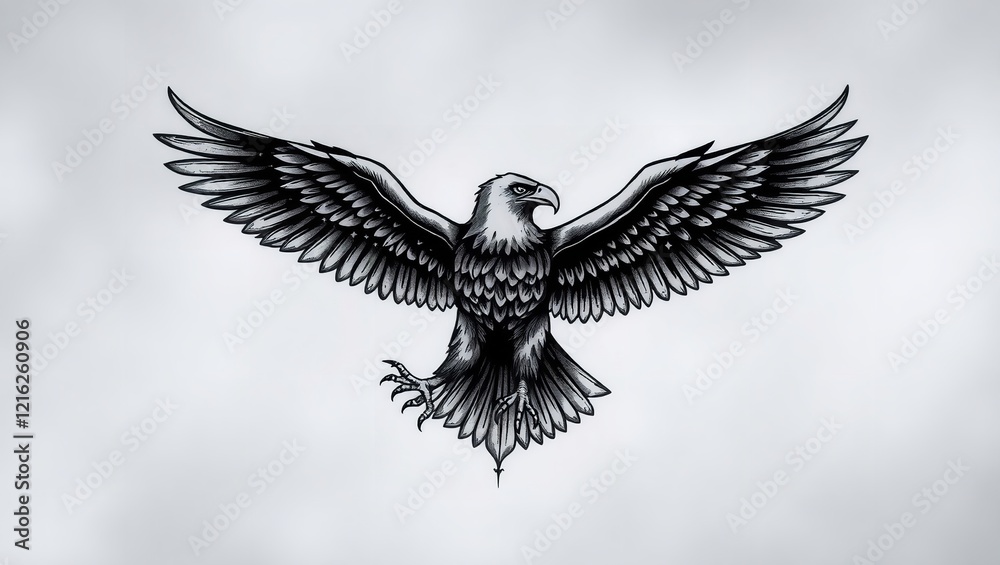 Naklejka premium A Detailed Intricate Illustration Of An Eagle's Silhouette
