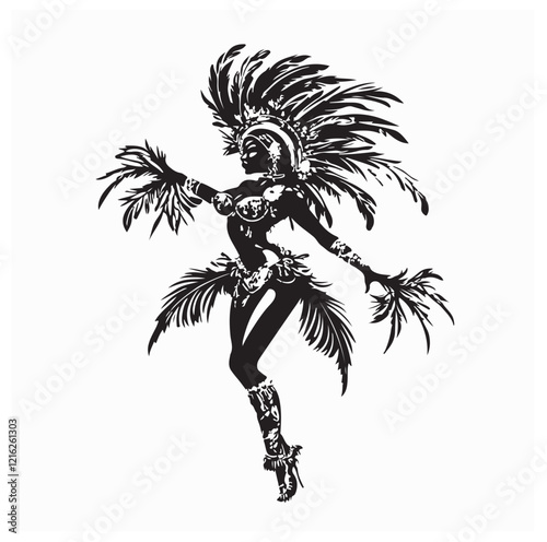 Brazilian Samba Dance Carnival Dancer Silhouette vector isolated on white background.