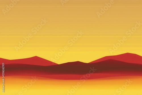 Desert Sunset Gradient: A desert landscape with sand dunes fading from golden yellow to deep red under a gradient sunset sky photo