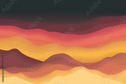 Desert Sunset Gradient: A desert landscape with sand dunes fading from golden yellow to deep red under a gradient sunset sky photo