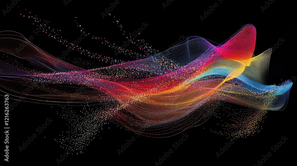 Fototapeta premium A digital representation of a quantum field, with particles moving through a matrix of interconnected data paths.
