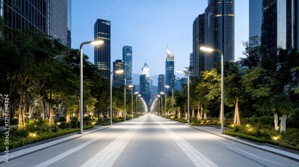 Naklejka premium Urban infrastructure with smart lighting systems illuminating city street