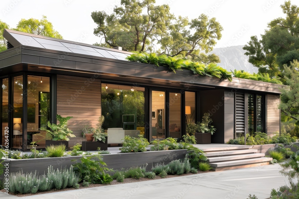 Mid-century modern home transformed into a sustainable dwelling. Mid-century modern home transformed into a sustainable dwelling.