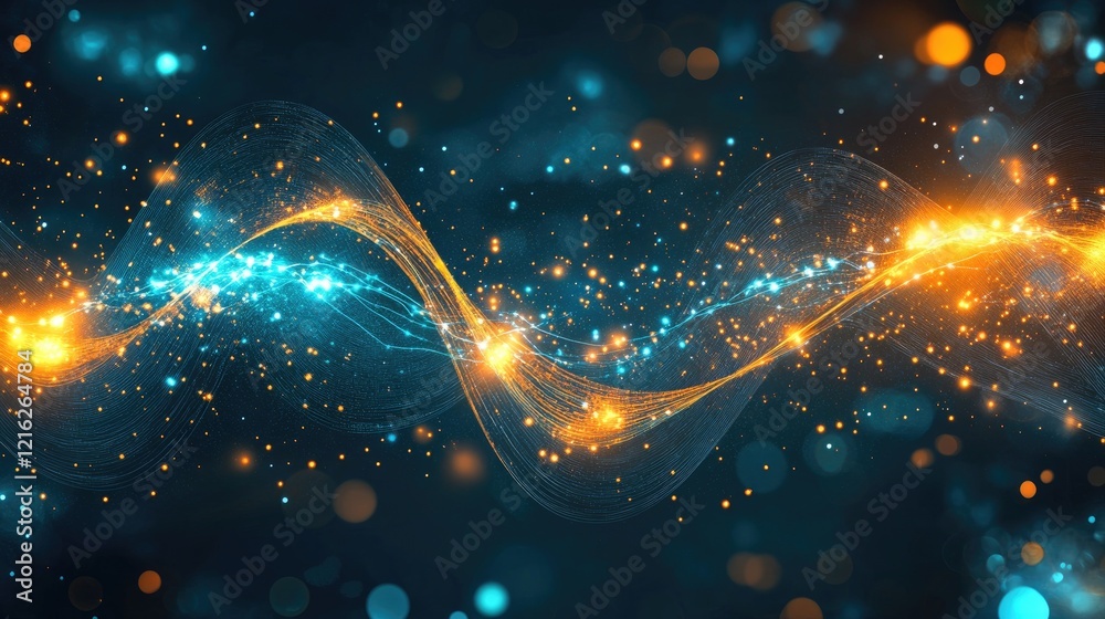 Obraz premium A futuristic quantum computing lab with digital quantum processing units and flowing energy paths. Blank background for text.