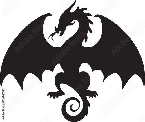 A simple, single vector art of a dragon. The dragon is in a frontal view. 
