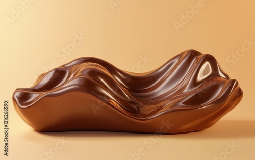 Lush chocolate with a smooth, rippling texture, forming an abstract shape over a gradient background