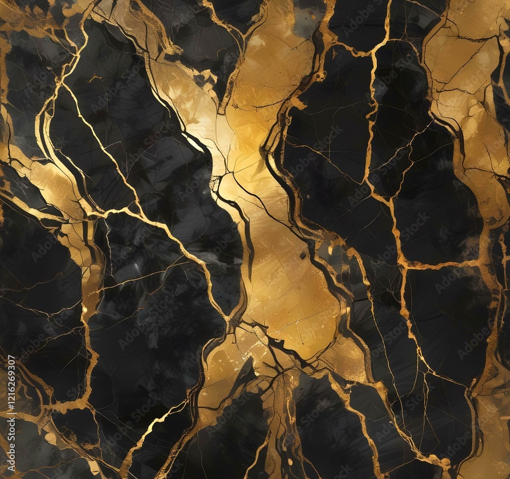 Fototapeta premium Illustration of black and gold marble texture.