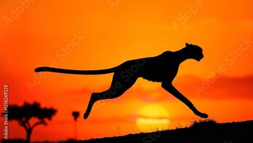 A Dramatic Silhouette Of A Cheetah In Midstride photo
