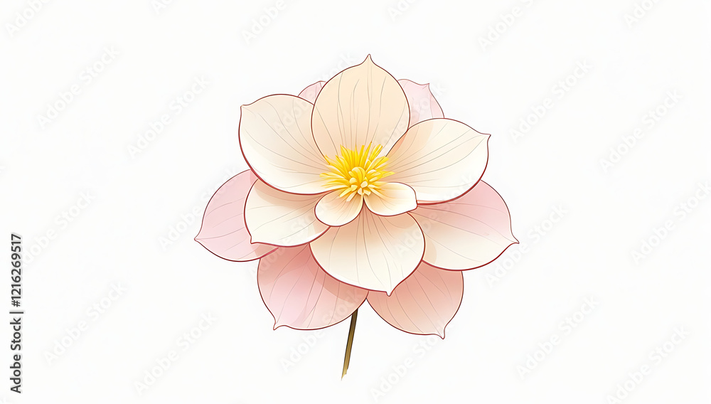 Obraz premium Simple and minimalistic vector illustration of a Camellia flower. Elegant design with soft colors, Created with generative AI.