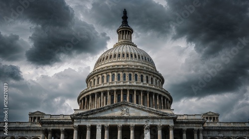 Detailed View of Washington DC Capitol Under Cloudy Sky
