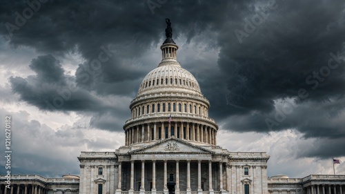 Detailed View of Washington DC Capitol Under Cloudy Sky