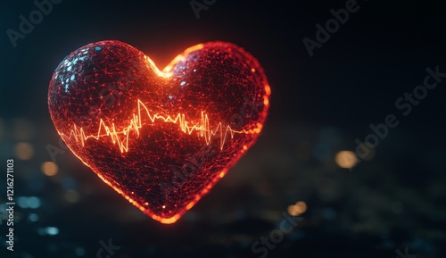 Glowing heart with EKG rhythm.