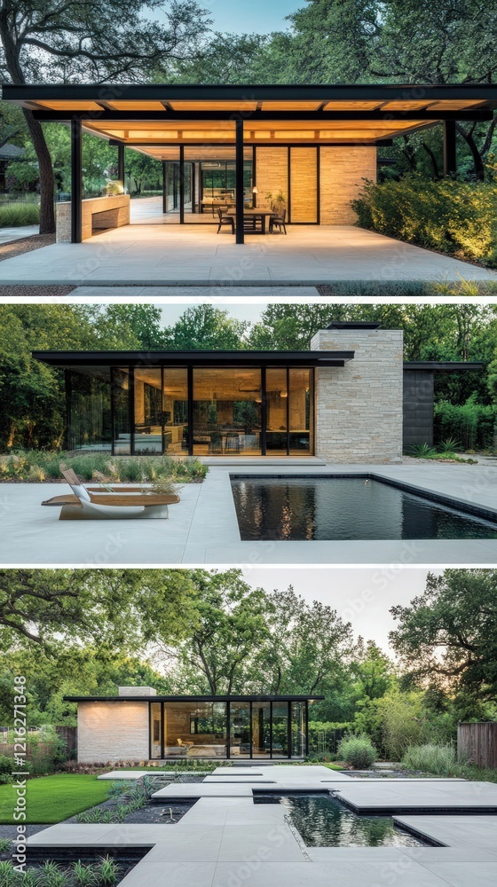 Fototapeta premium Modern House Design With Pool And Patio Area
