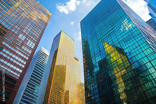 Reflective surfaces skyscrapers in a business district
