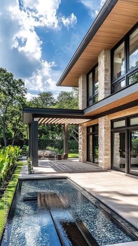 Wallpaper Mural Modern Home Exterior Featuring Tranquil Water Feature Torontodigital.ca