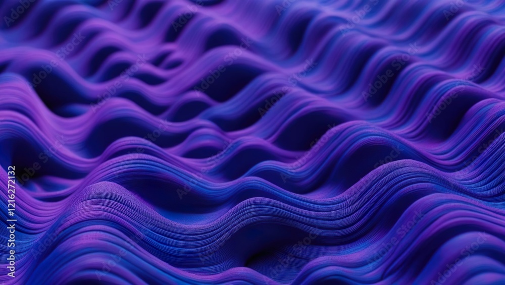 Fototapeta premium Abstract relief 3D background in the form of waves and streaks of deep blue color, aura indigo fashion color 2025