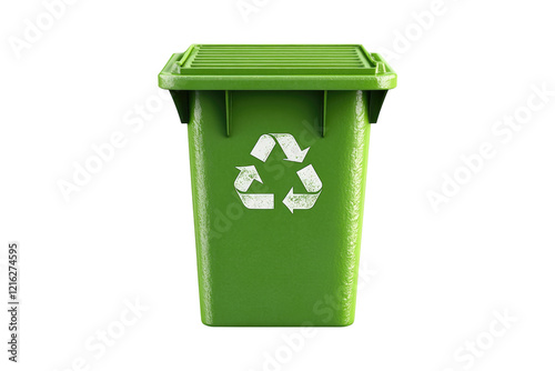 Green recycling bin promoting eco-friendly waste management isolated on white or transparent, PNG