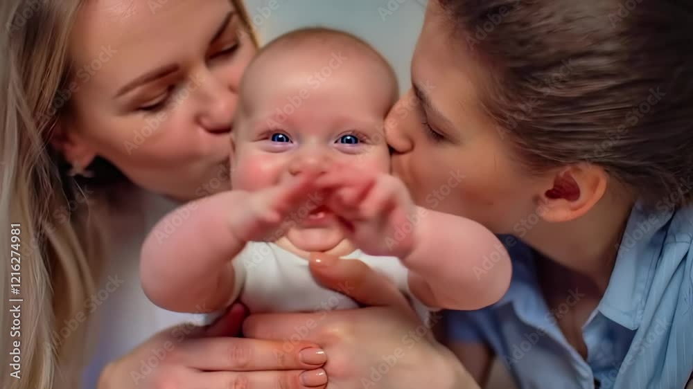 Happy lgbt mothers kissing their baby Happy lgbt mothers kissing their baby
