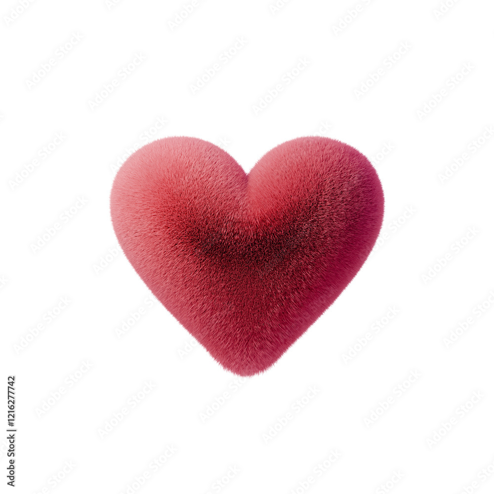 Soft, fluffy red heart illustration ideal for love themed projects. Perfect for Valentines Day, romantic designs, or expressions of affection. High quality 3D rendering