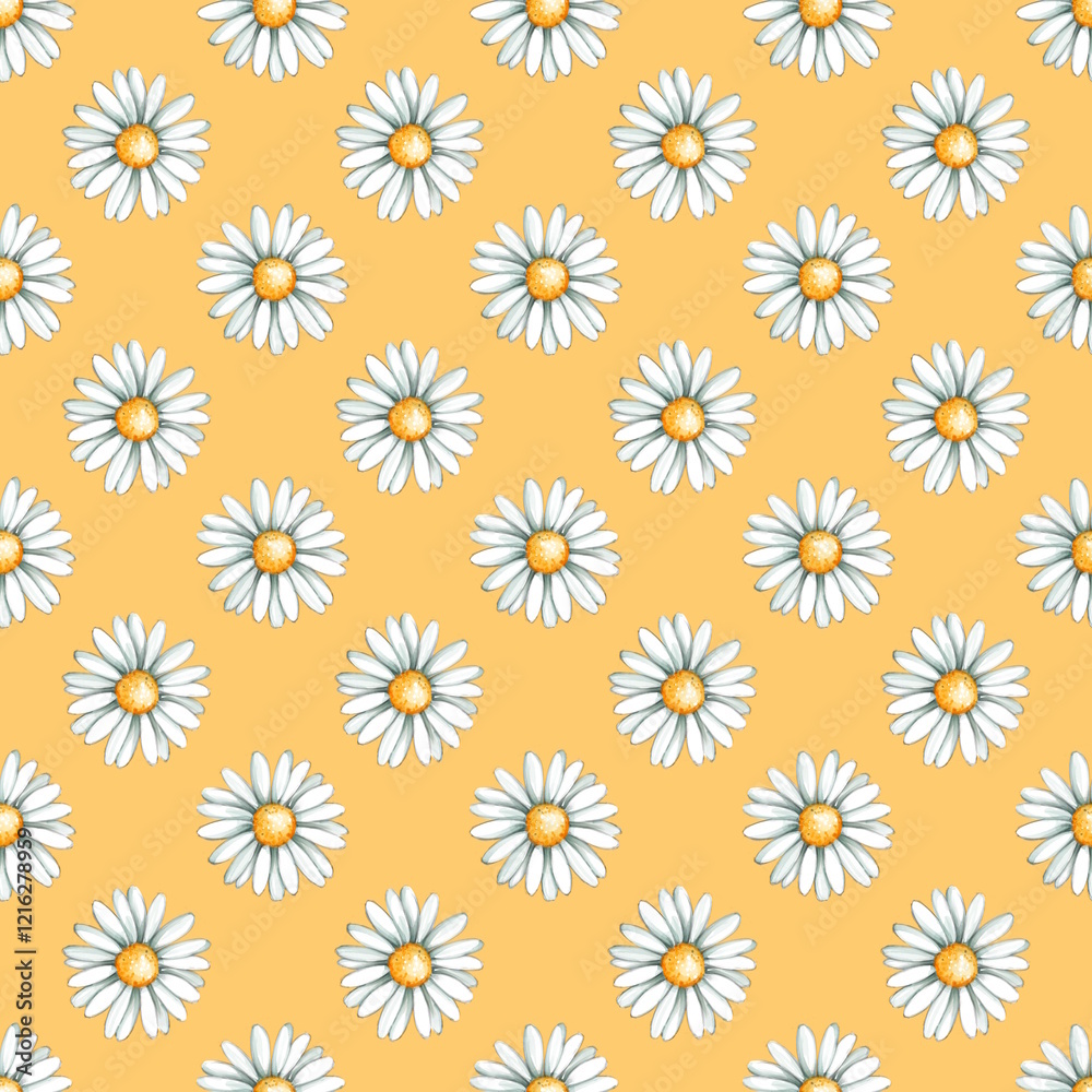 Seamless pattern with the hand drawn daisy flowers. Fashion background with chamomile flowers Seamless pattern with the hand drawn daisy flowers. Fashion background with chamomile flowers