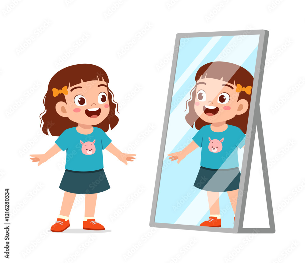 little kid see to mirror for dressing process little kid see to mirror for dressing process