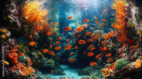 Vibrant Coral Reef: Underwater Paradise of Colorful Fish and Marine Life photo