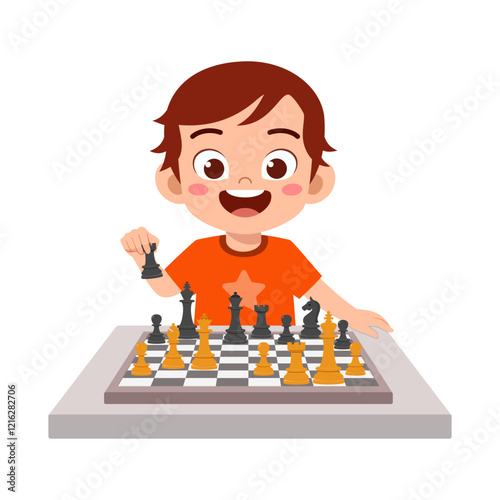 little kid playing chess and thinking hard