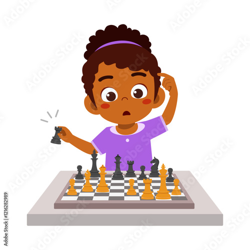 little kid playing chess and thinking hard