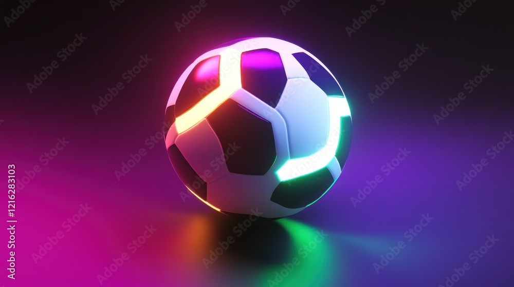 Naklejka premium Neon Glowing Soccer Ball: Futuristic Sports Imagery