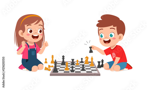 little kid playing chess with friend together