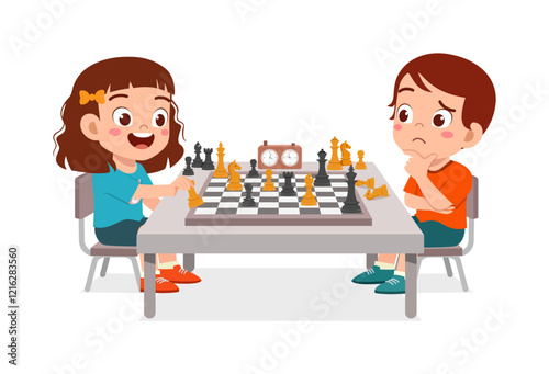 little kid playing chess with friend together
