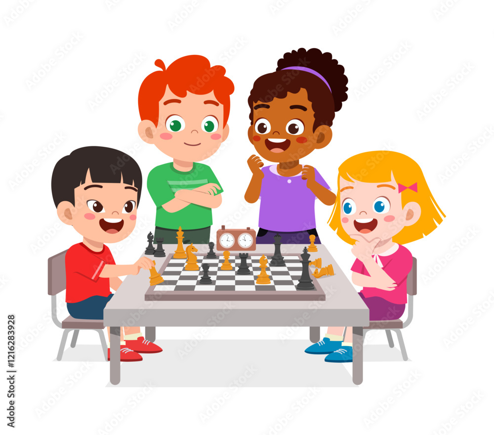 little kid playing chess with friend together little kid playing chess with friend together