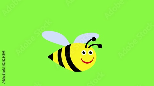 Smiling cartoon bee flying on a chroma key background